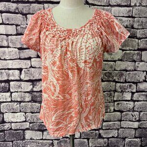Talbots Peach & White Short Sleeve Top Size XL
